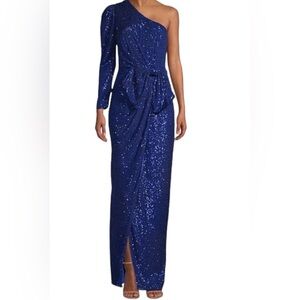 JAYGODFREY Blue One Shoulder sequin maxi Dress